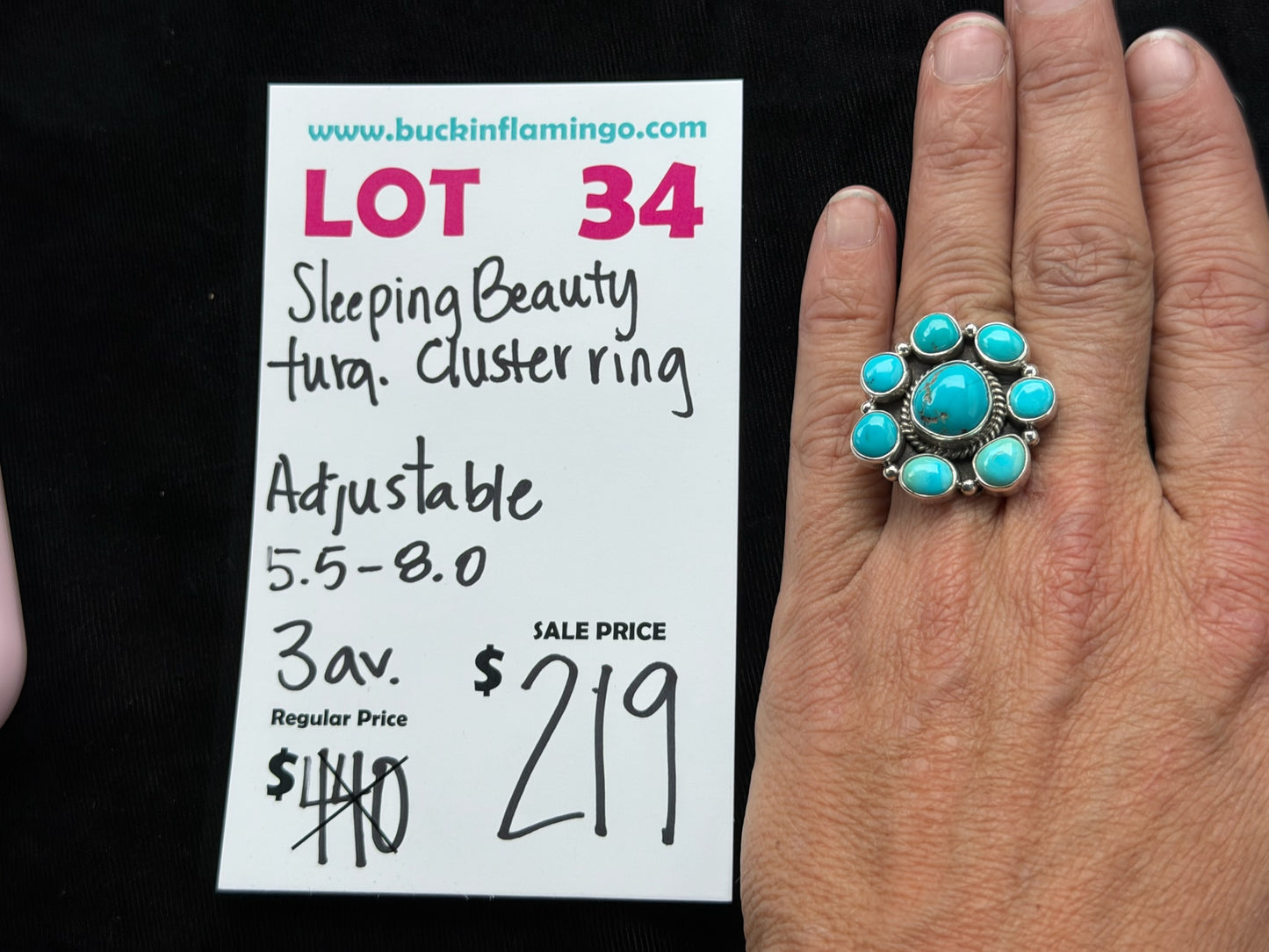 LOT 34 7/5 Sleeping Beauty Turquoise Cluster Ring Adjustable 5.5-8.0