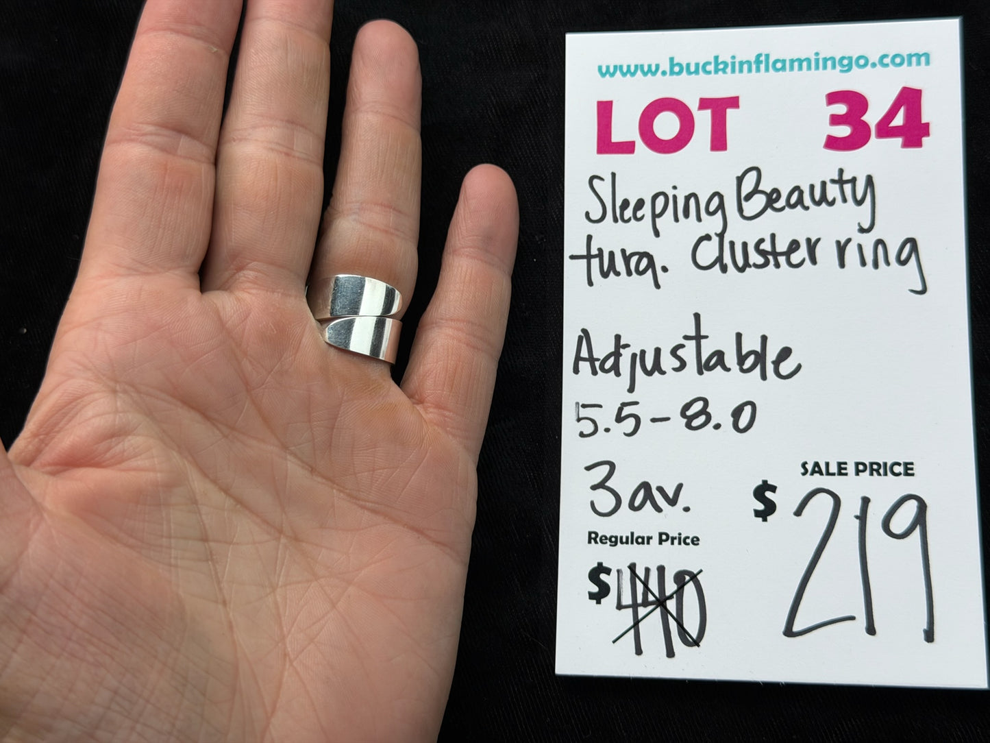 LOT 34 7/5 Sleeping Beauty Turquoise Cluster Ring Adjustable 5.5-8.0