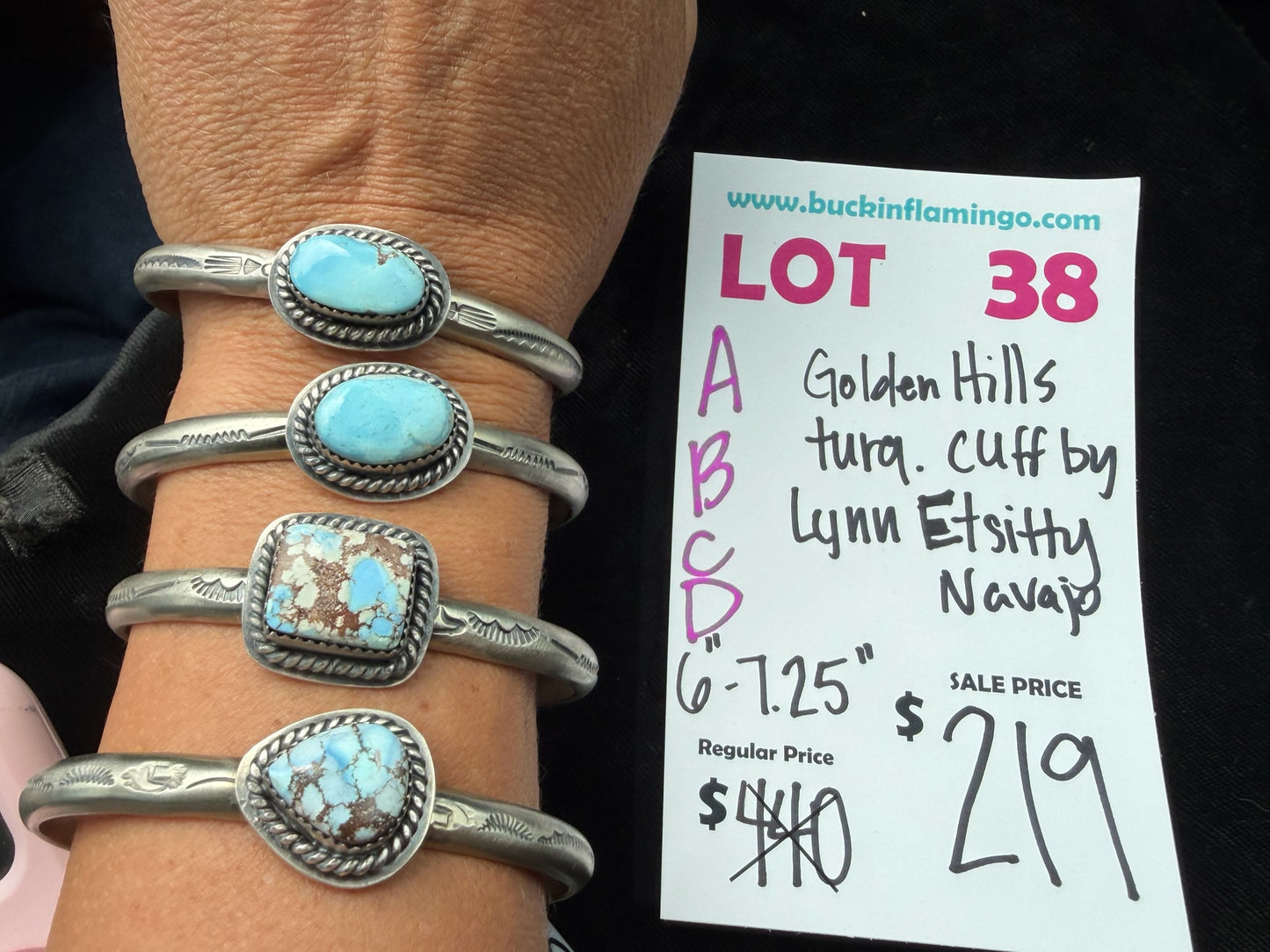 LOT 38 A 7/5 Golden Hills Turquoise Cuff by Lynn Etsitty, Navajo 6”-7.25”