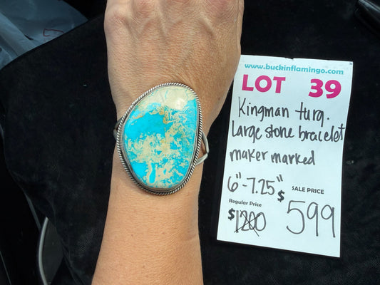 LOT 39 7/5 Kingman Turquoise Large Stone Bracelet Maker Marked 6”-7.5”