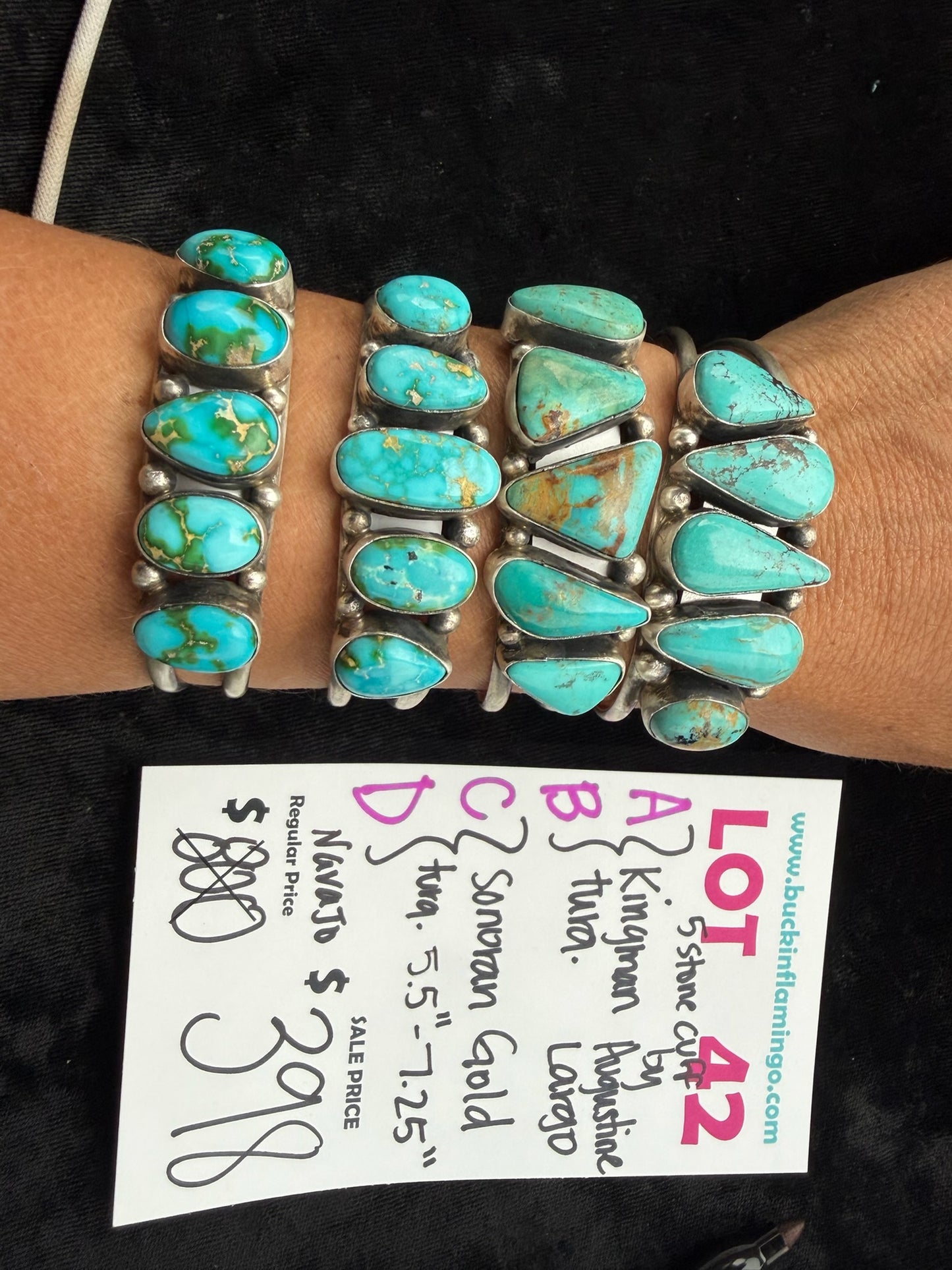 LOT 42 A 7/5 5 Stone Kingman Turquoise Cuff by Augustine Largo, Navajo 5.5”-7.25”