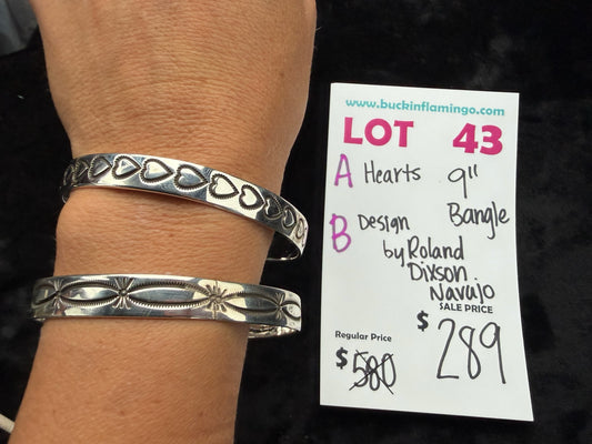 LOT 43 B 7/5 Design 9” Bangle by Roland Dixson, Navajo