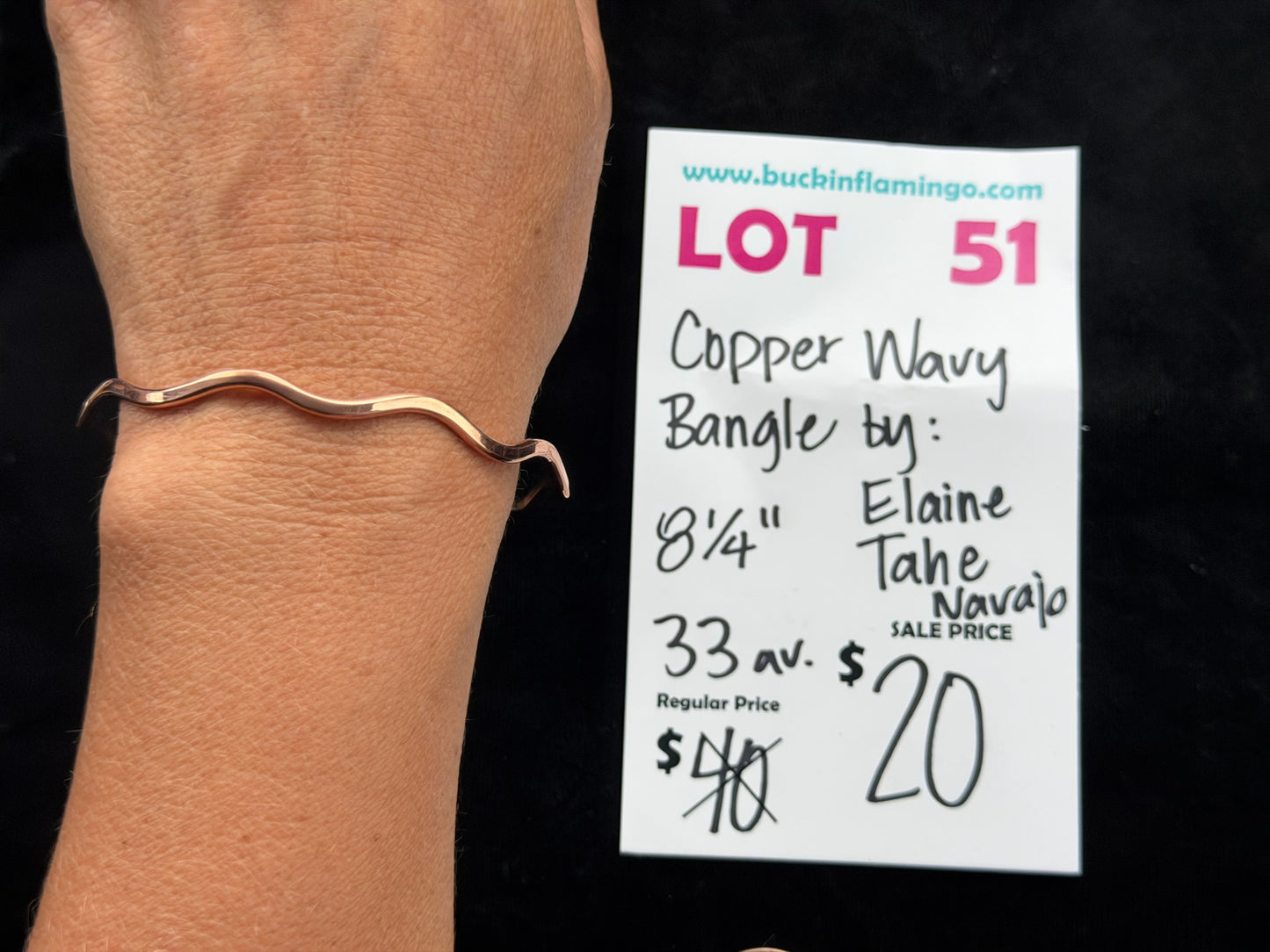 LOT 51 7/5 Copper Wavy 8 1/4” Bangle by Elaine Tahe, Navajo