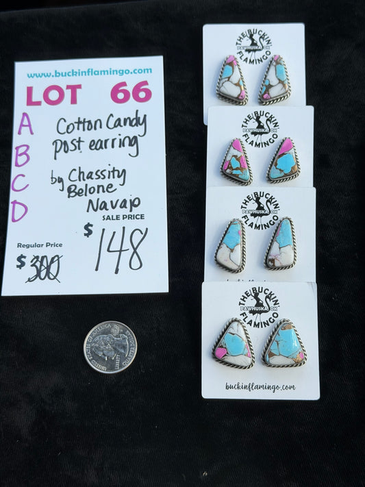 LOT 66 A 7/5 Cotton Candy Post Earring by Chassity Belone, Navajo