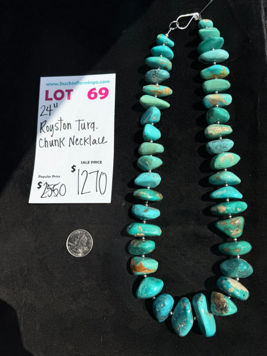 LOT 69 7/5 24” Royston Turquoise Chunk Necklace