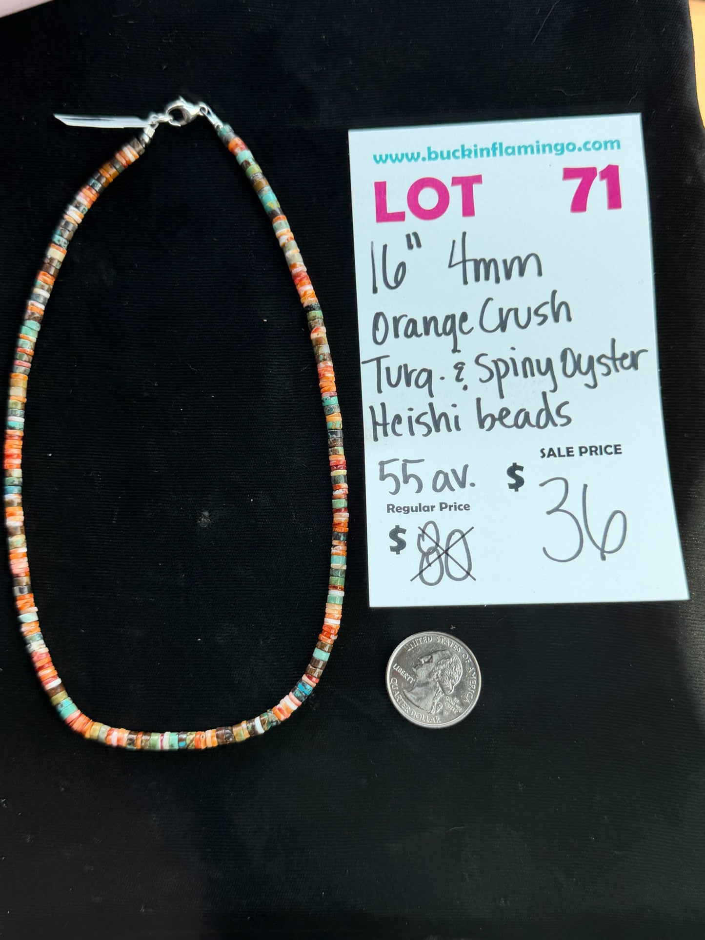 LOT 71 7/5 16” 4mm Orange Crush & Turquoise Spiny Oyster Heishi Beads