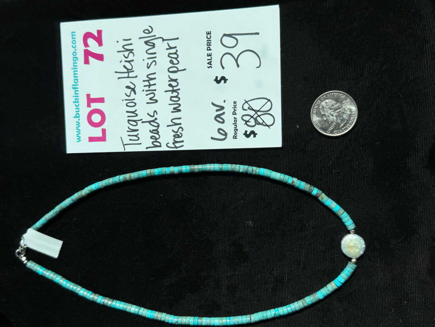 LOT 72 7/5 Turquoise Heishi Beads with Single Fresh Water Pearl