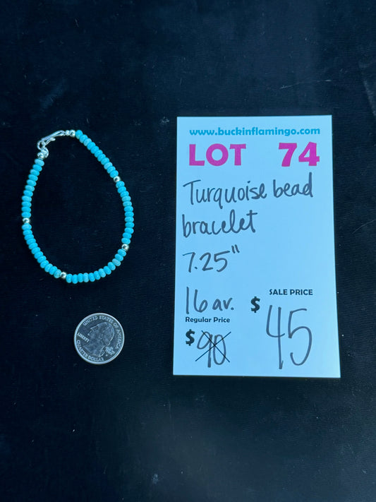 LOT 74 7/5 Turquoise Bead Bracelet 7.25”