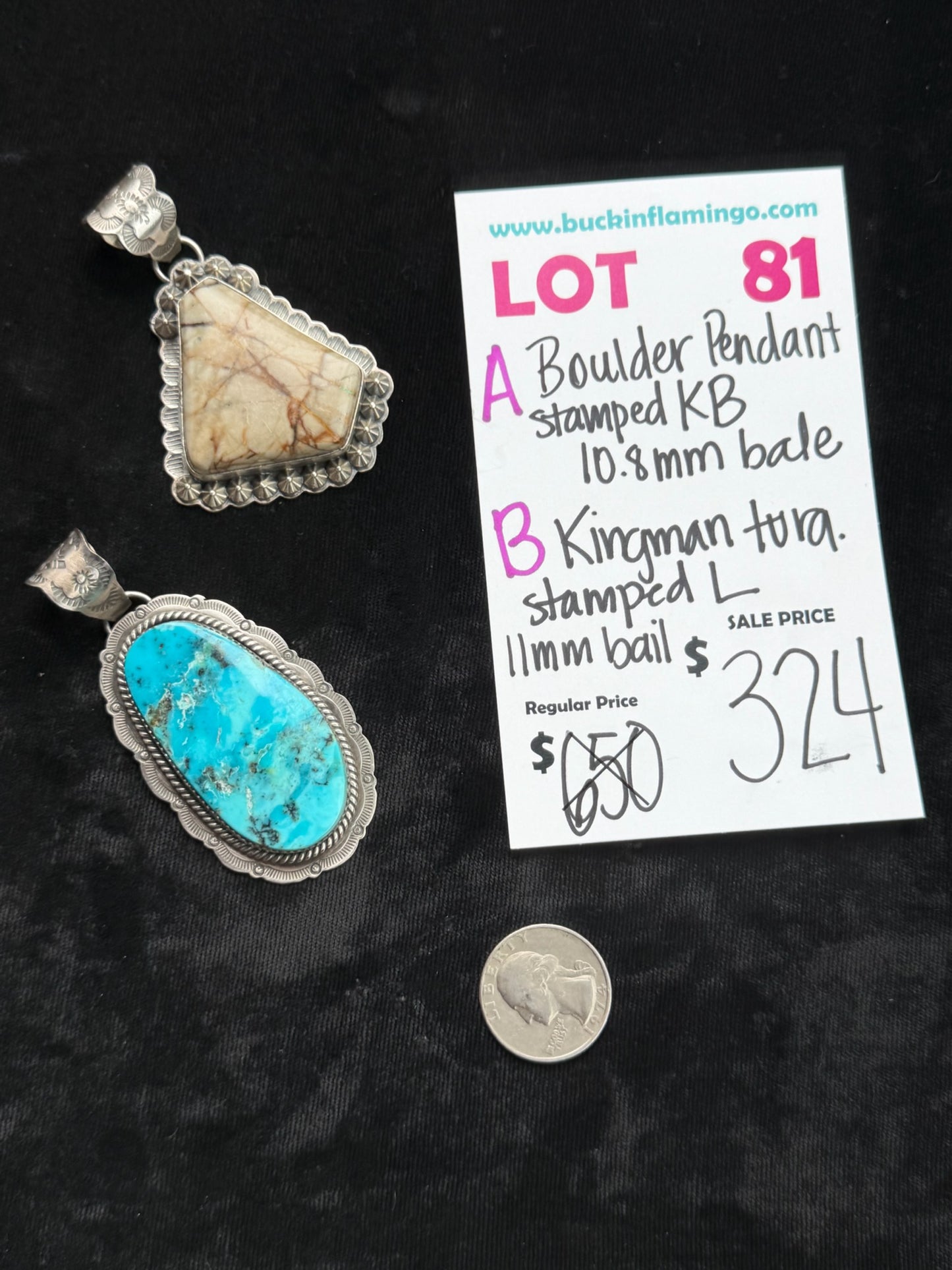 LOT 81 A 7/5 Boulder Pendant Stamped KB 10.8mm Bale
