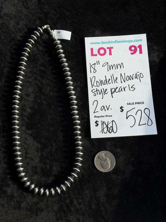 LOT 91 7/5 18” 9mm Rondelle Navajo Style Pearls