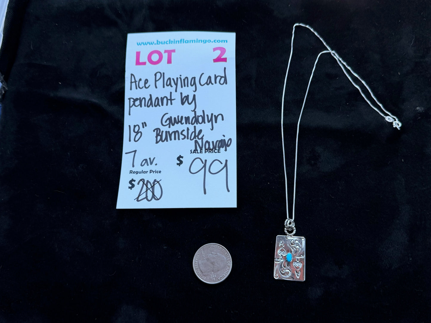 LOT 2 7/12 Ace Playing Card Pendant 18” by Gwendolyn Burnside, Navajo