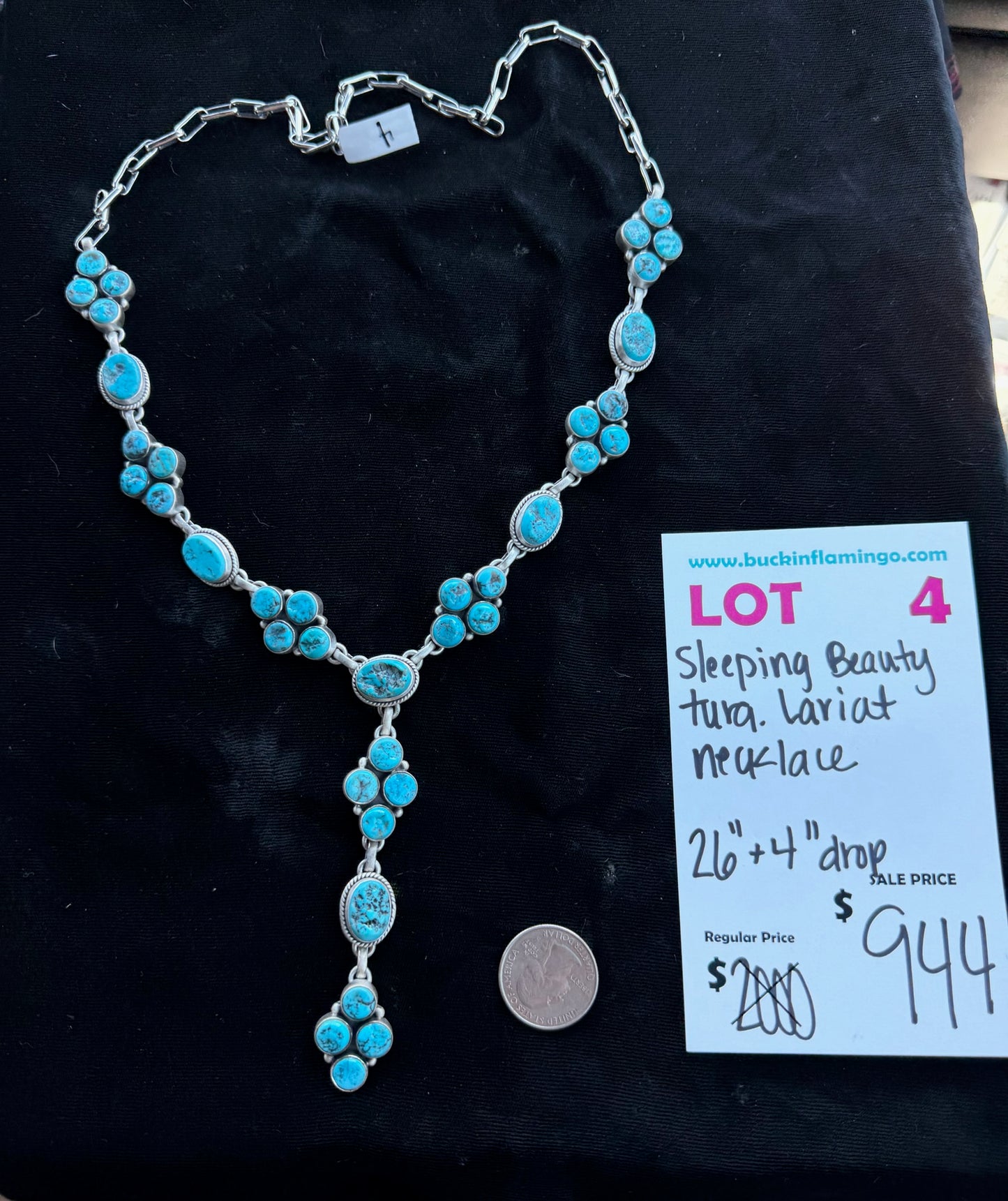 LOT 4 7/12 Sleeping Beauty Turquoise Lariat Necklace 26”+4” Drop