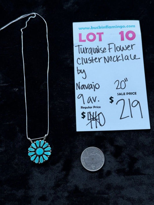 LOT 10 7/12 Turquoise Flower Cluster Necklace on 20”