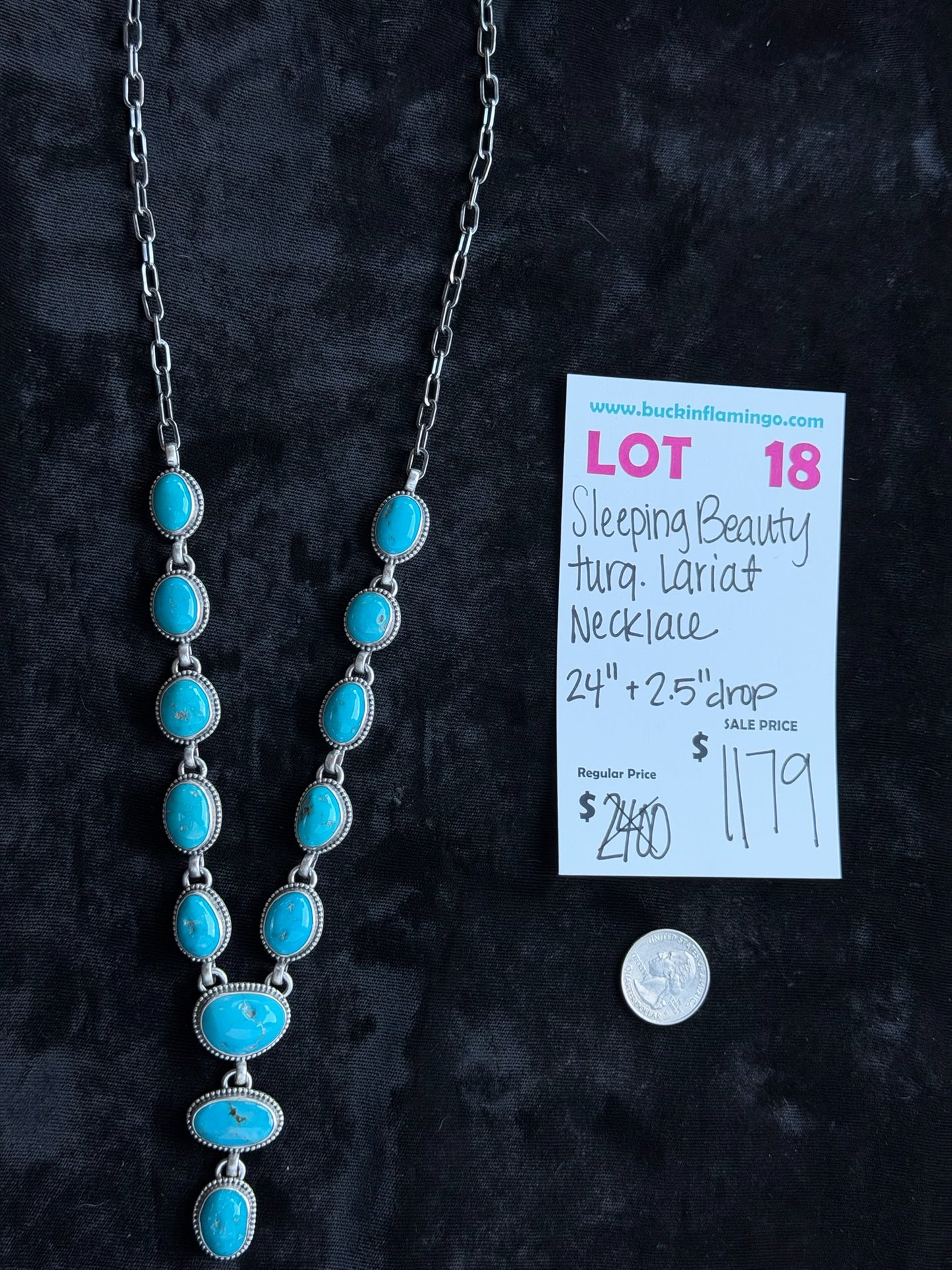 LOT 18 7/12 Sleeping Beauty Turquoise Lariat Necklace 24”+2.5” Drop