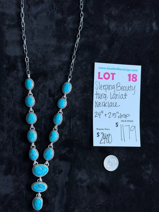 LOT 18 7/12 Sleeping Beauty Turquoise Lariat Necklace 24”+2.5” Drop
