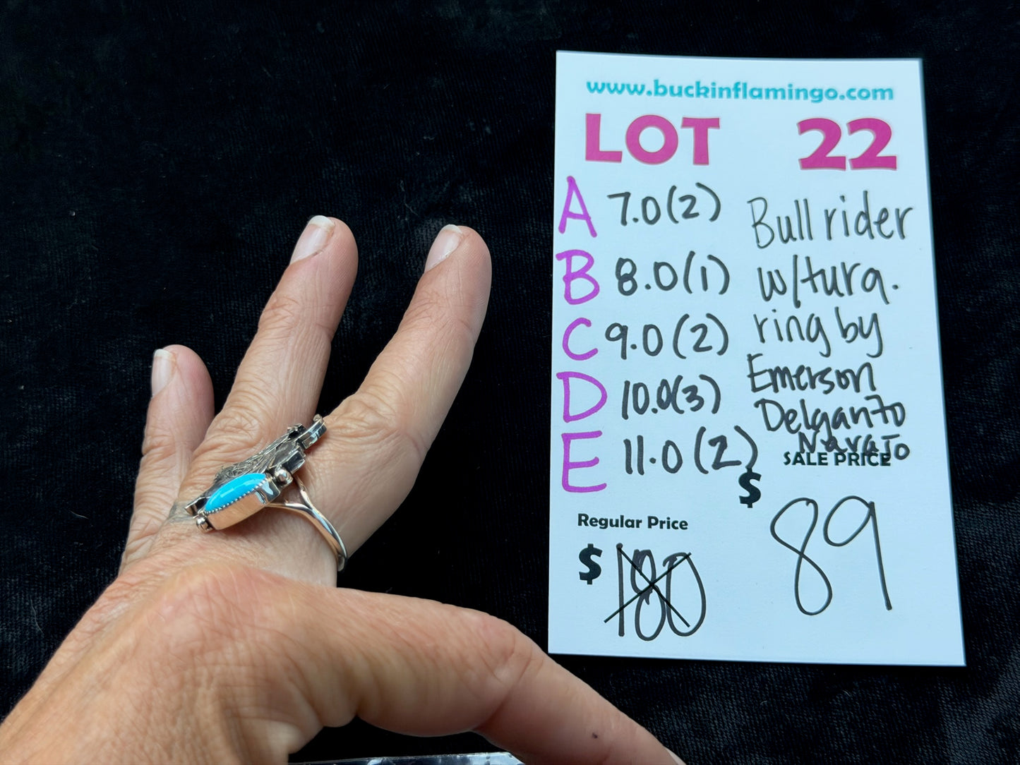 LOT 22 E 7/12 11.0 Bull Rider W/Turquoise Ring by Emerson Delgarito, Navajo