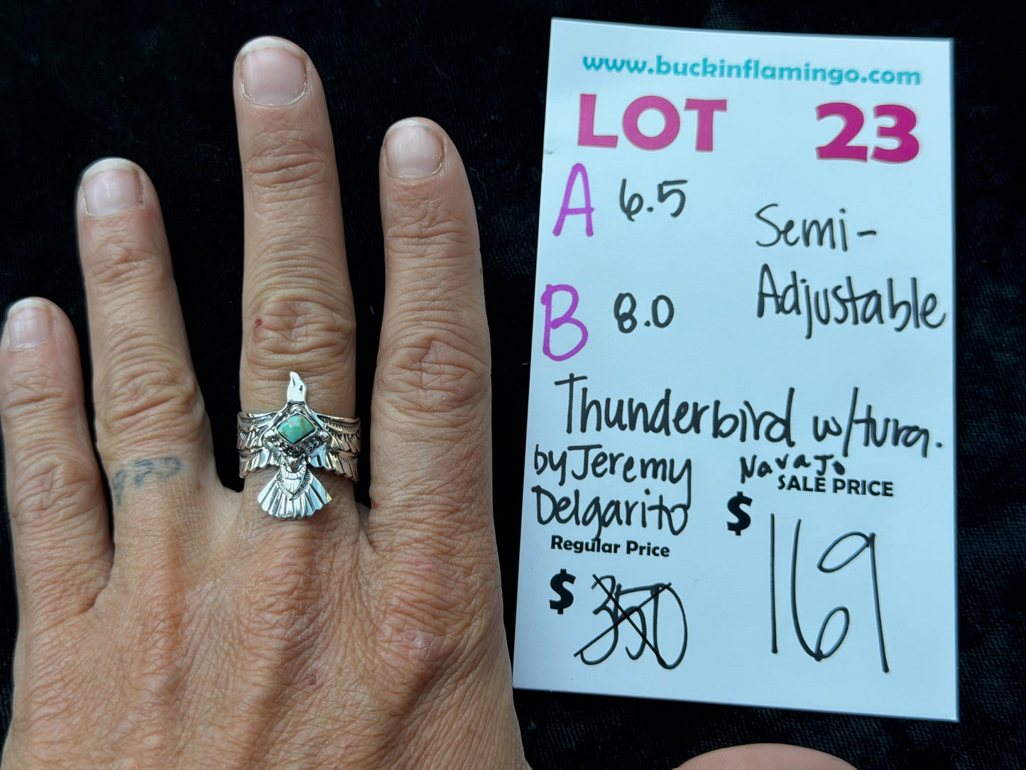 LOT 23 A 7/12 6.5 Semi-Adjustable Thunderbird w/Turquoise by Jeremy Delgarito, Navajo
