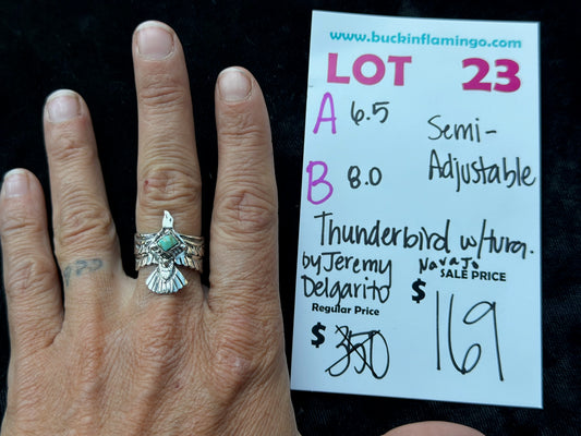 LOT 23 B 7/12 8.0 Semi-Adjustable Thunderbird w/Turquoise by Jeremy Delgarito, Navajo