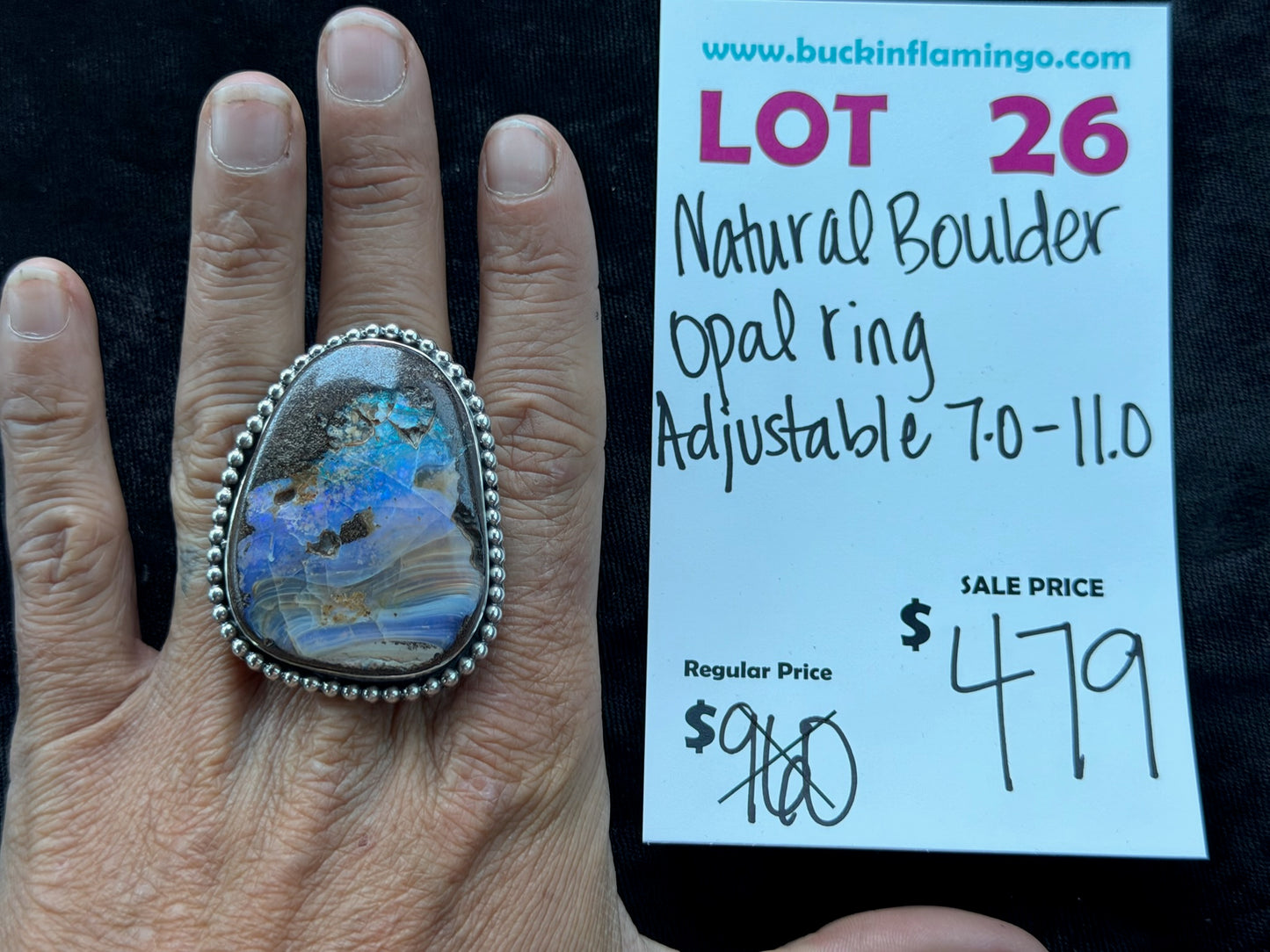 LOT 26 7/12 Natural Boulder Opal Ring Adjustable 7.0-11.0