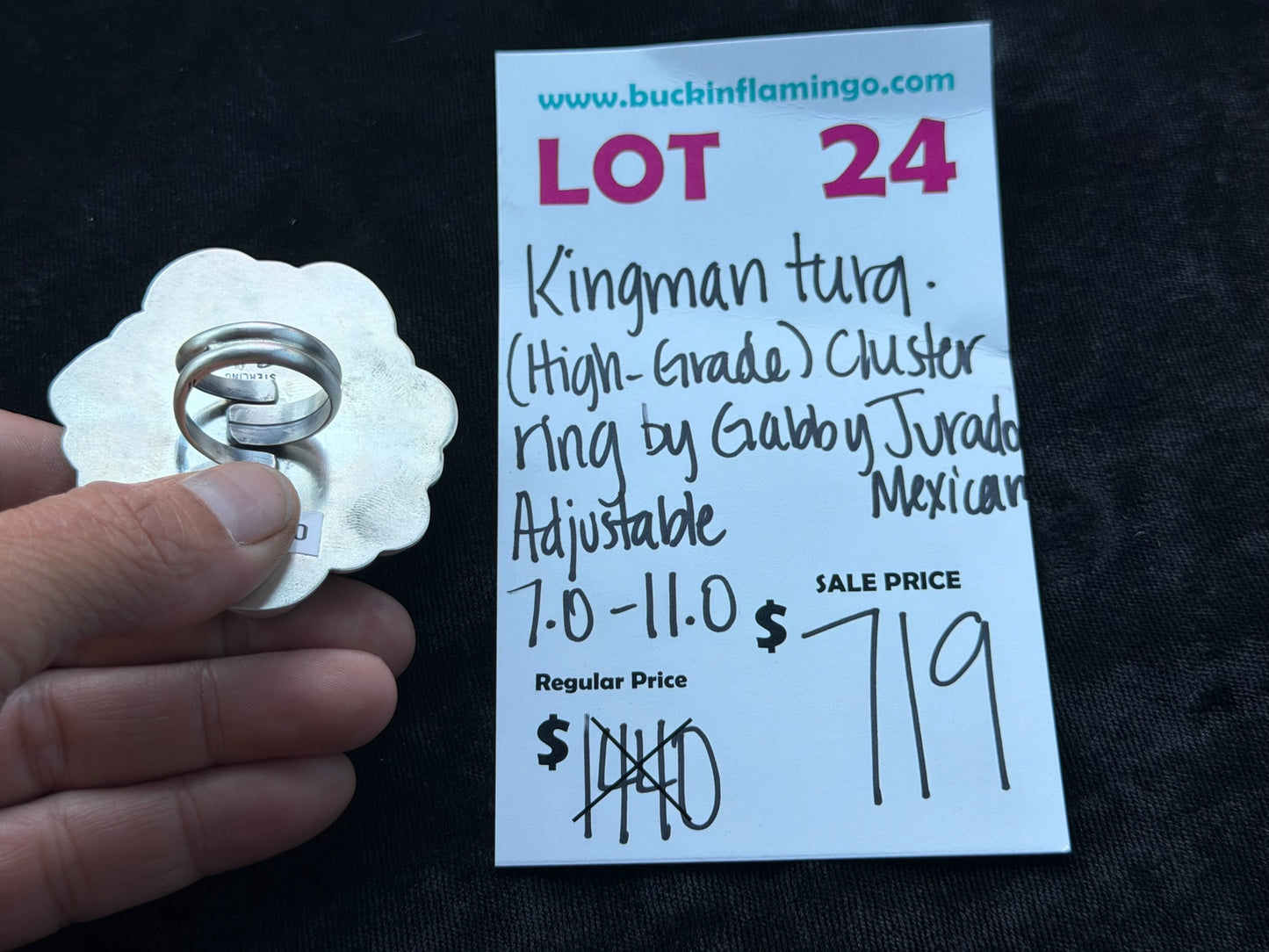 LOT 24 7/12 Kingman Turquoise (High Grade) Cluster Adjustable Ring 7.0-11.0by Gabby Jurado, Mexican