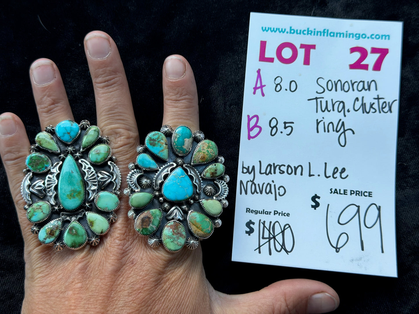 LOT 27 B 7/12 8.5 Sonoran Turquoise Cluster Ring by Larson L. Lee, Navajo