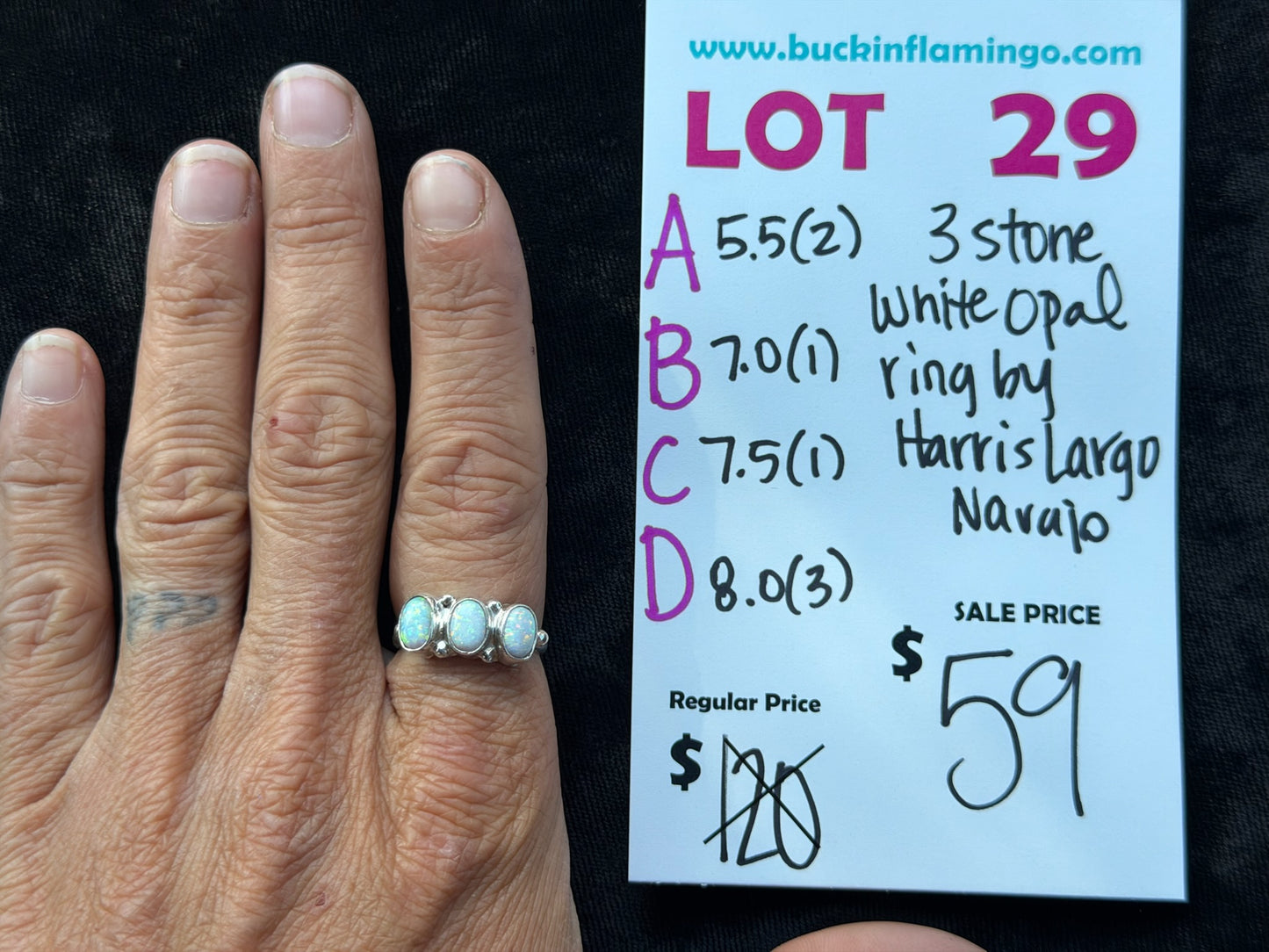 LOT 29 A 7/12 5.5 3 Stone Opal Ring by Harris Largo, Navajo