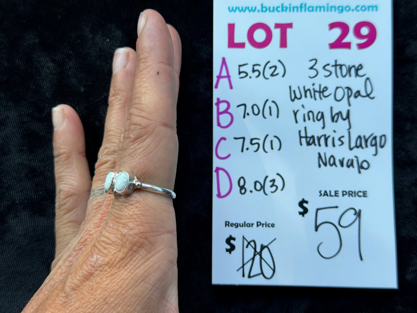 LOT 29 A 7/12 5.5 3 Stone Opal Ring by Harris Largo, Navajo