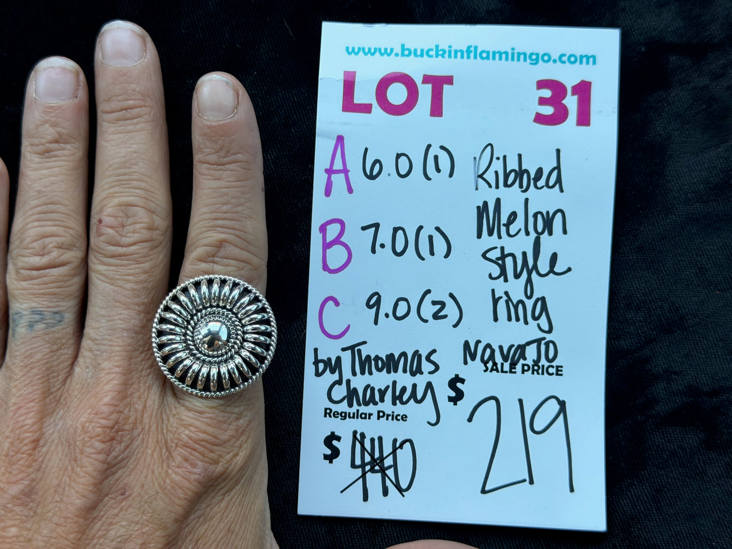 LOT 31 A 7/12 6.0 Ribbed Melon Style Ring by Thomas Charley, Navajo