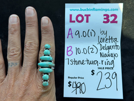 LOT 32 B 7/12 10.0 7 Stone Turquoise Ring by Loretta Delgarito, Navajo