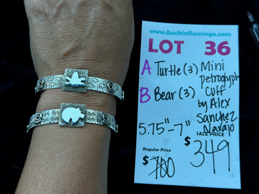 LOT 36 B 7/12 Bear Mini Petroglyph 5.75”-7” Cuff by Alex Sanchez, Navajo