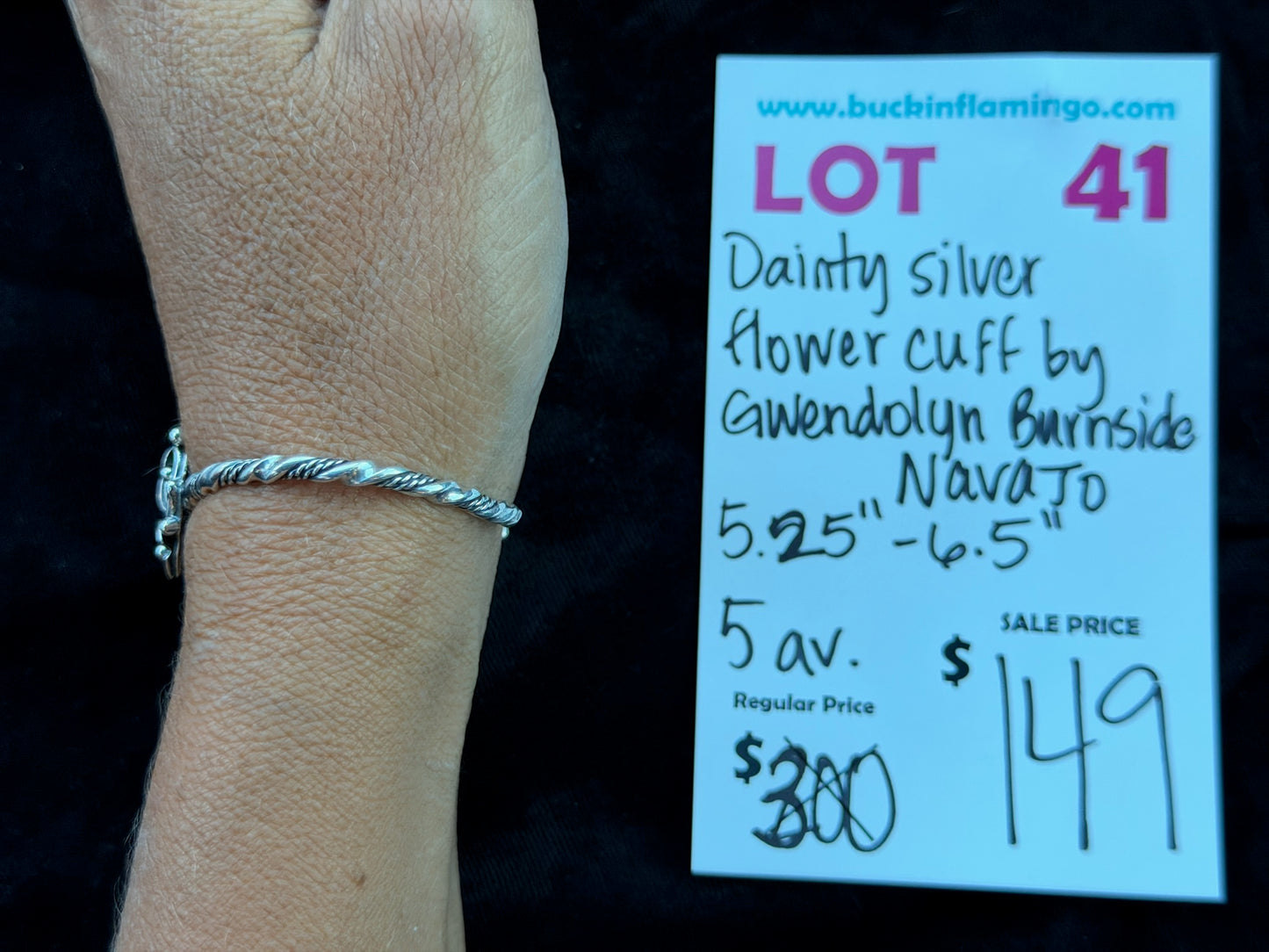 LOT 41 7/12 Dainty Silver Flower Cuff by Gwendolyn Burnside, Navajo