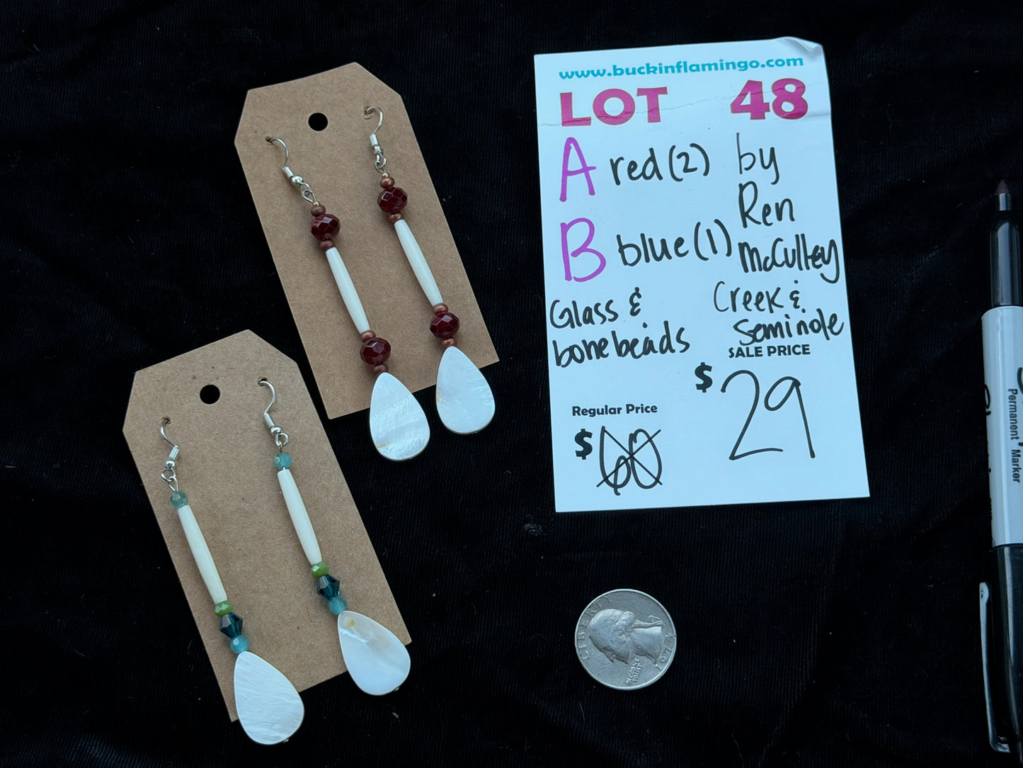 LOT 48 A 7/12 Red Glass & Bone Beads by Ren McCulley, Creek & Seminole