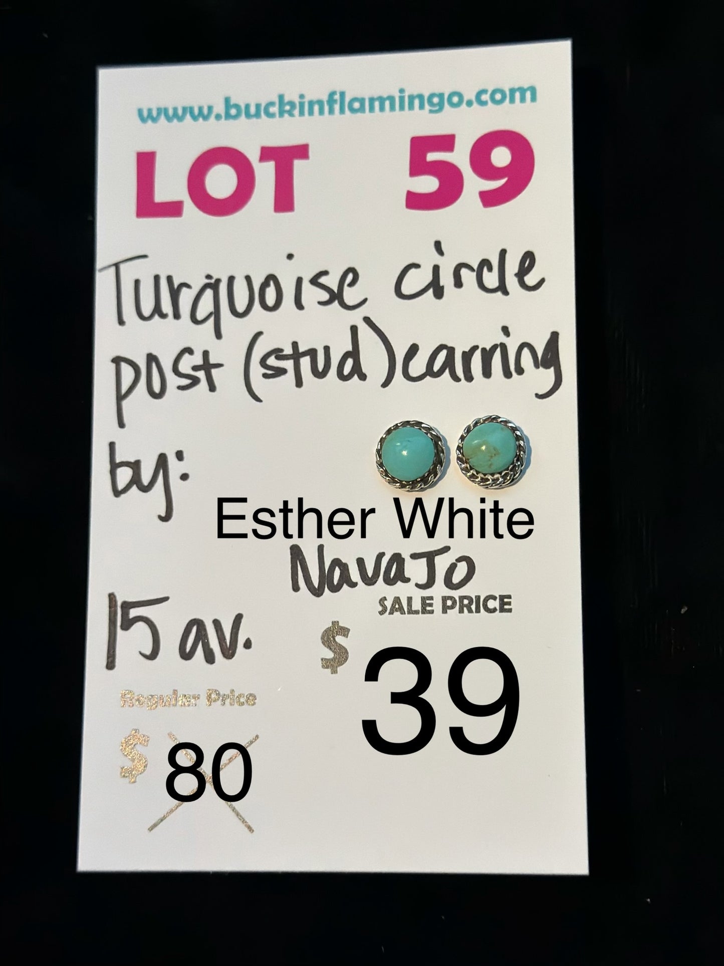 LOT 59 7/12 Turquoise Circle Post (Stud) Earring by Esther White, Navajo