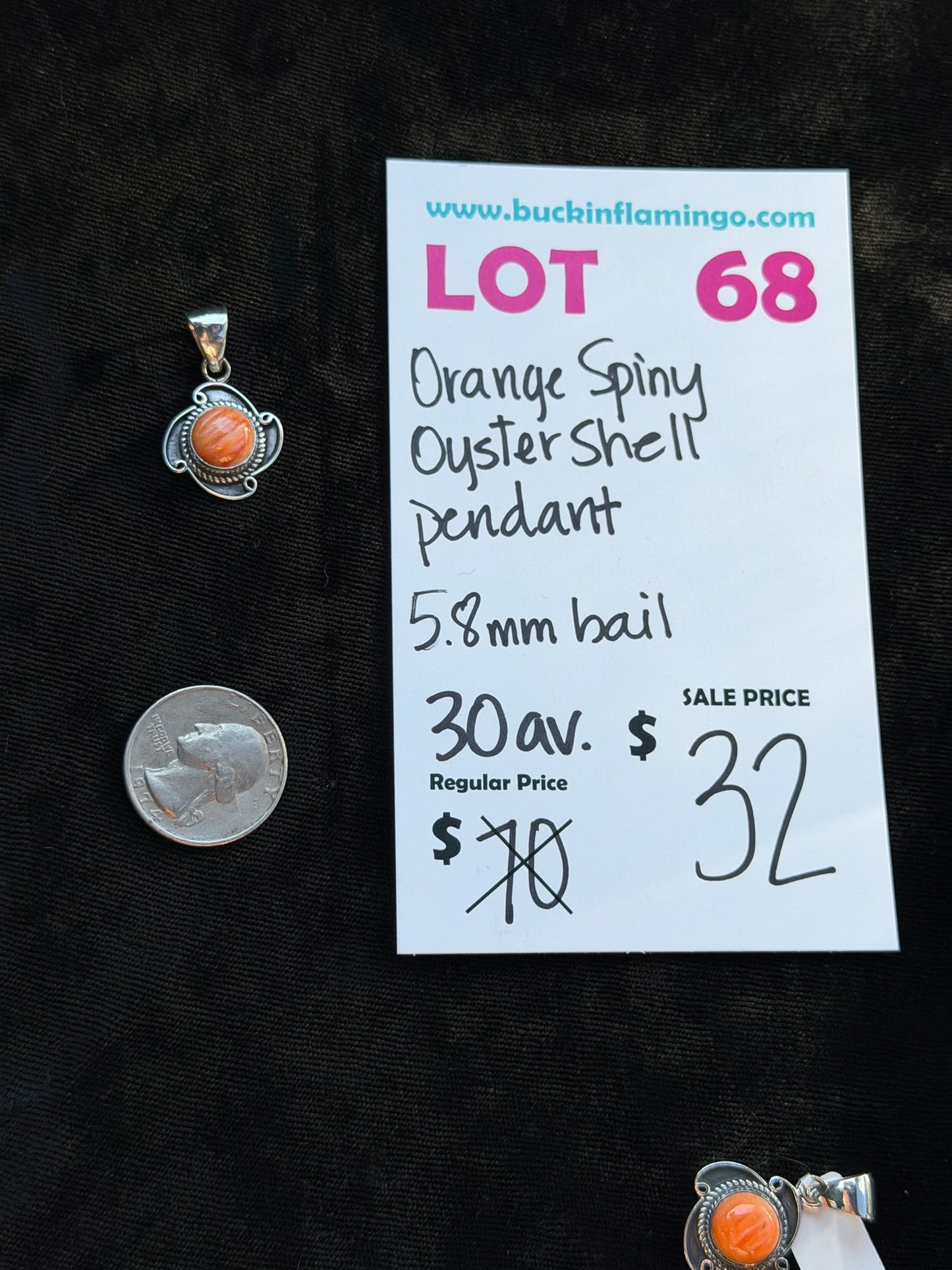 LOT 68 7/12 Orange Spiny Oyster Shell Pendant 5.8mm Bail