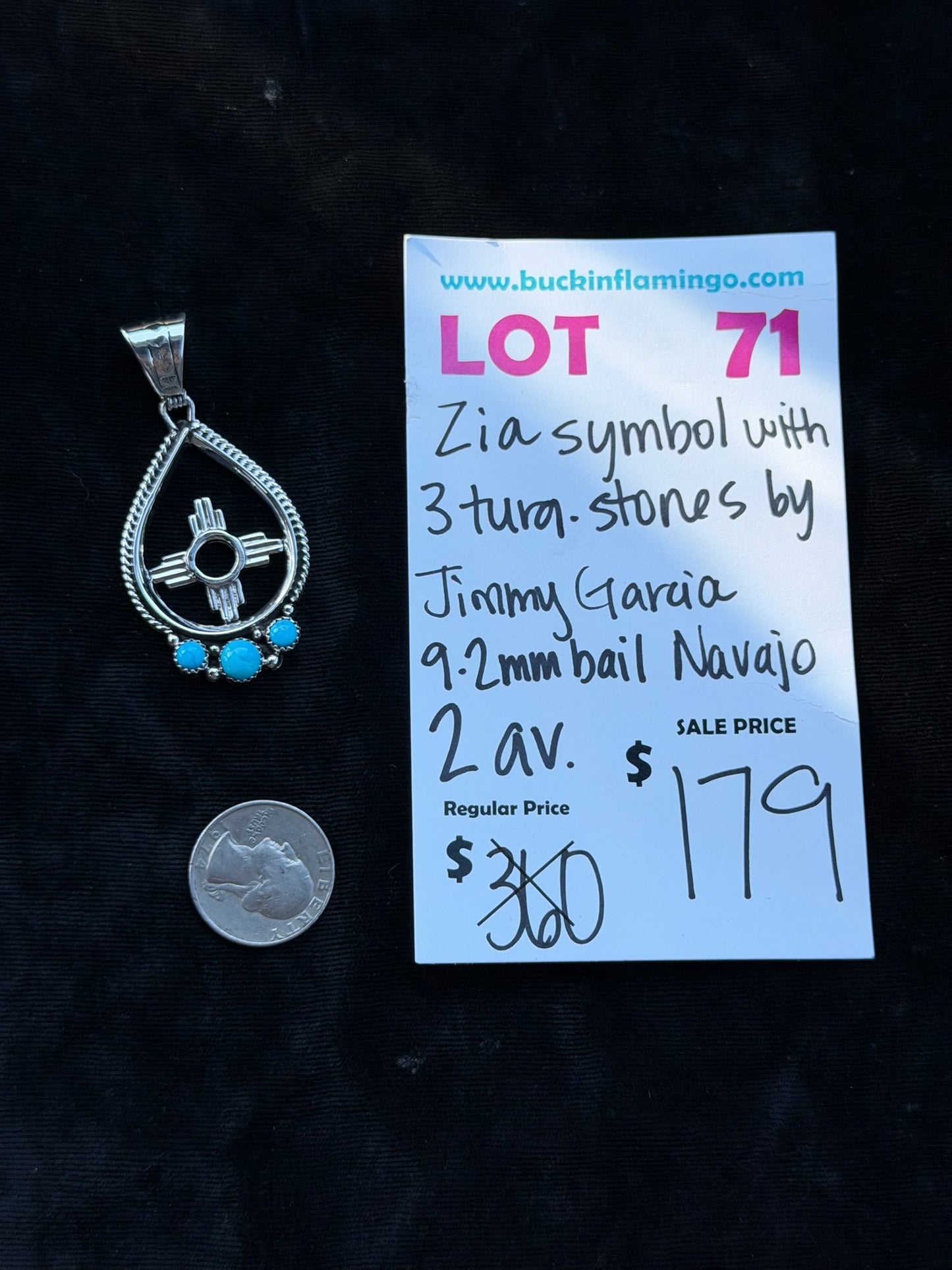 LOT 71 7/12 Zia Symbol with 3 Turquoise Stones by Jimmy Garcia, Navajo 9.2mm Bail