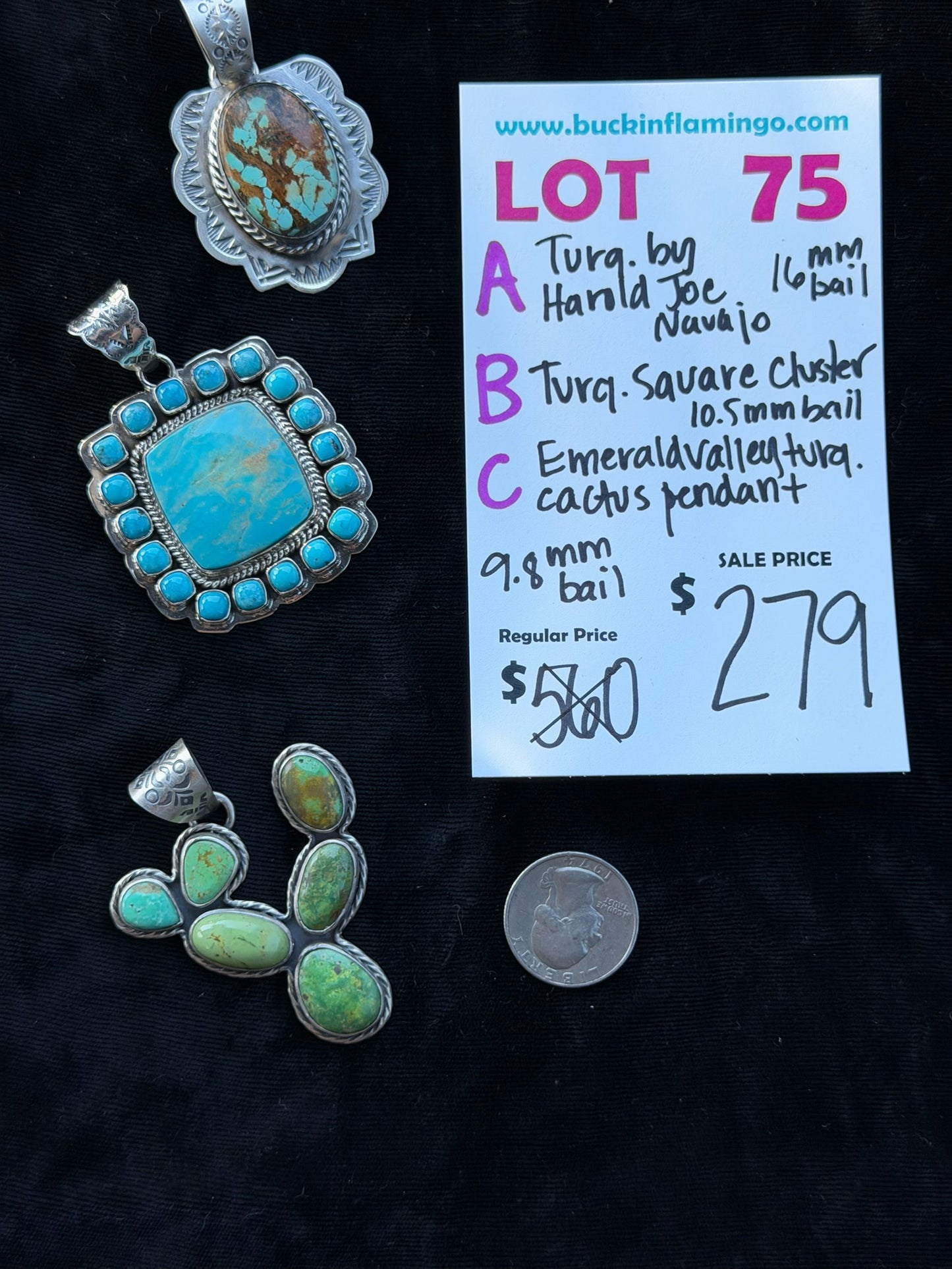 LOT 75 A 7/12 Turquoise by Harold Joe, Navajo 16mm Bail