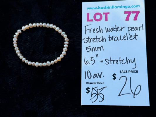 LOT 77 7/12 Fresh Water Pearl Stretch Bracelet 6.5” + Stretchy
