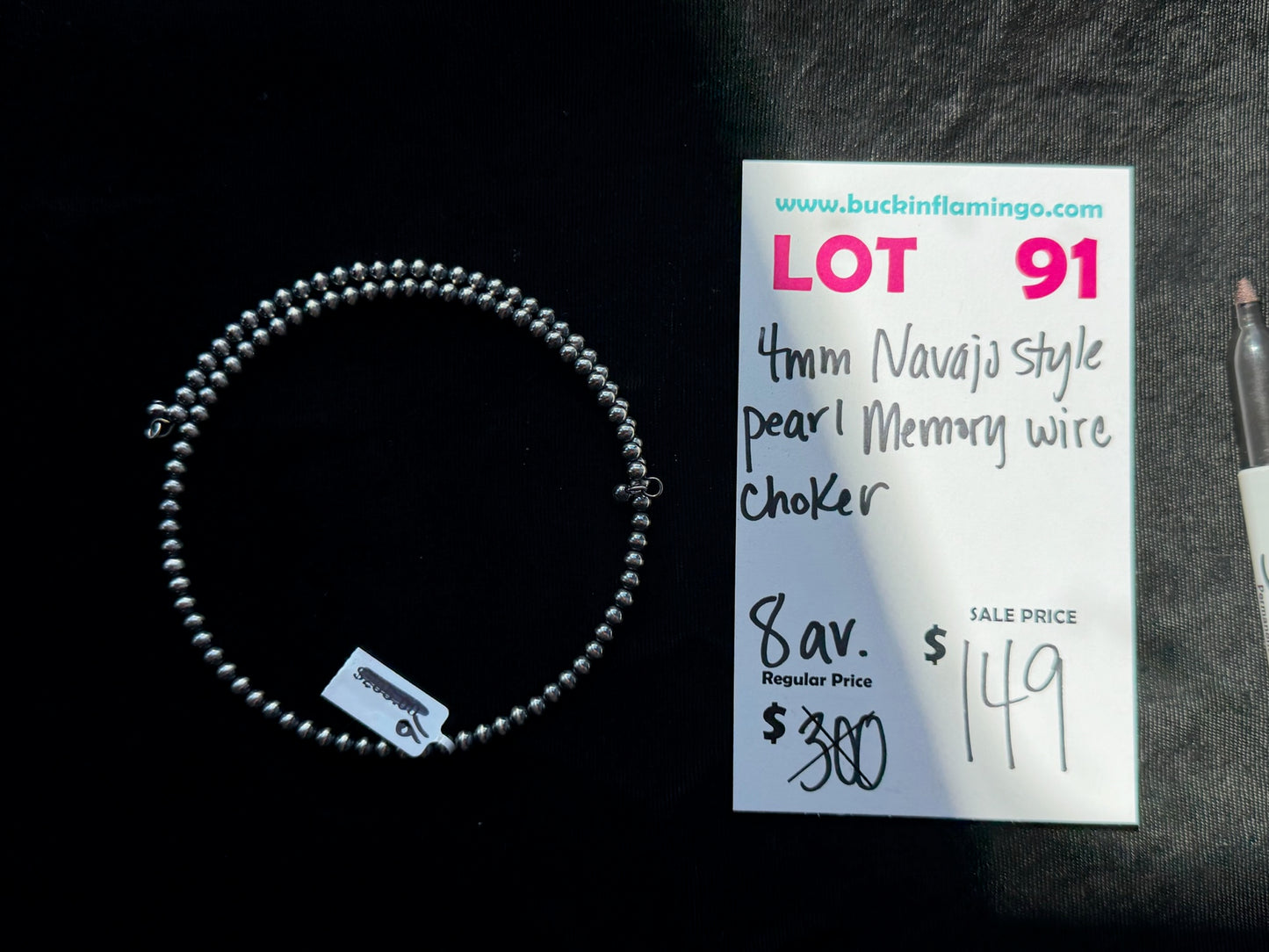LOT 91 7/12 4mm Navajo Style Pearl Memory Wire Choker