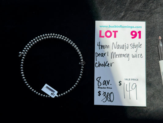 LOT 91 7/12 4mm Navajo Style Pearl Memory Wire Choker