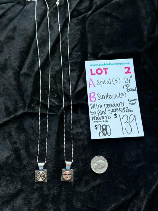 LOT 2 B 7/18 Sunface Mini Pendant by Alex Sanchez, Navajo 24”+3” Extender