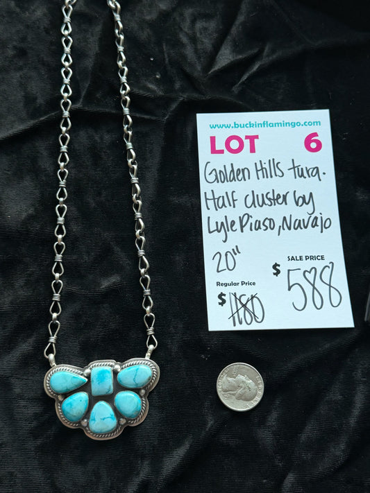 LOT 6 7/18 Golden Hills Turquoise Half Cluster by Lyle Pias, Navajo 20”