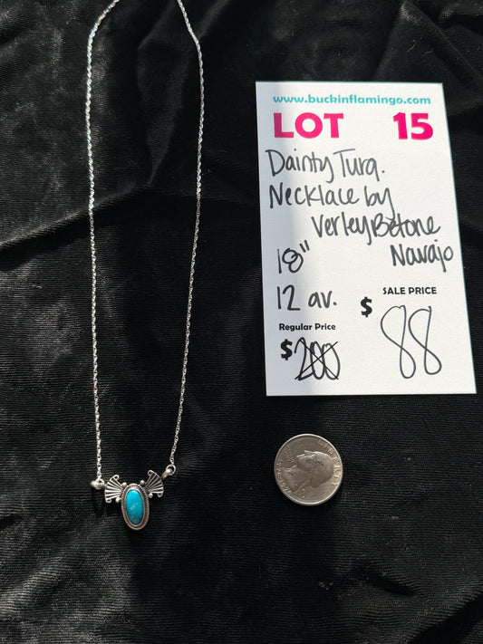 LOT 15 7/18 Dainty Turquoise Necklace 18” by Verley Betone, Navajo