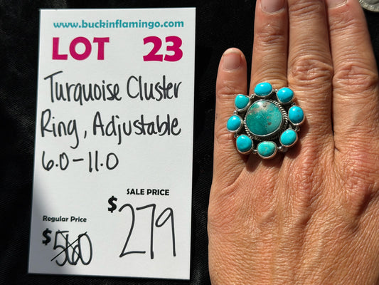 LOT 23 7/18 Turquoise Cluster Ring, Adjustable 6.0-11.0