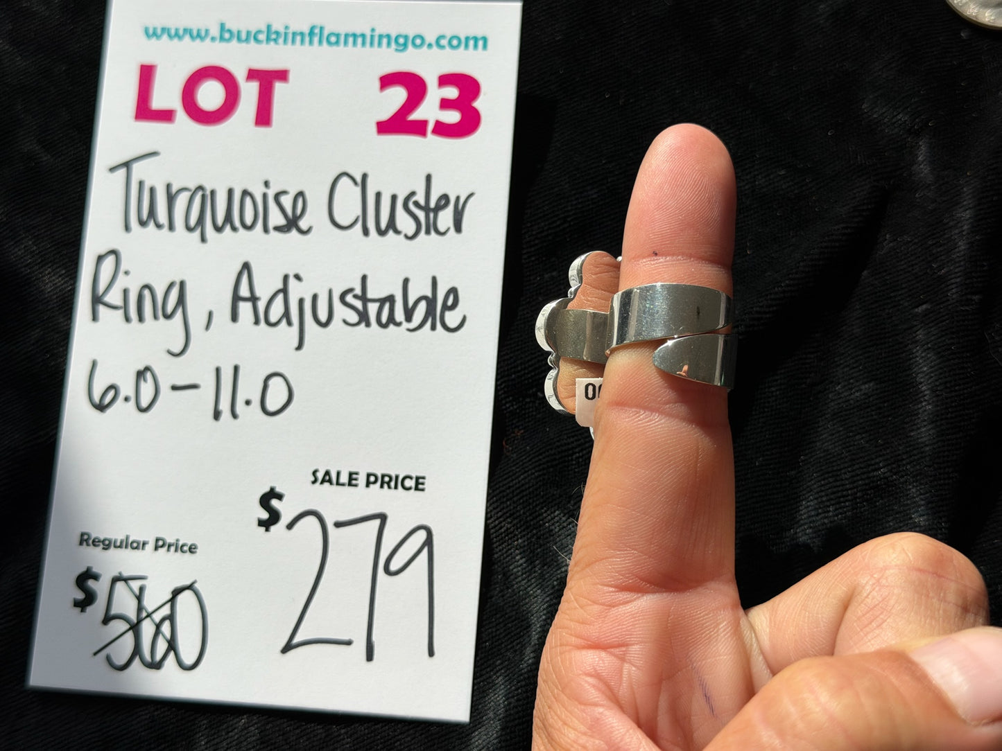 LOT 23 7/18 Turquoise Cluster Ring, Adjustable 6.0-11.0