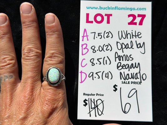 LOT 27 D 7/18 9.5 White Opal by Amos Begay, Navajo