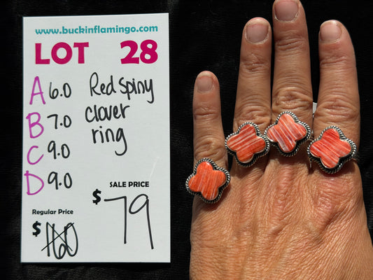 LOT 28 D 7/18 9.0 Red Spiny Clover Ring