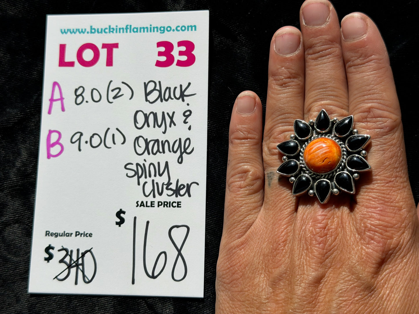 LOT 33 A 7/18 8.0 Black Onyx & Orange Spiny Cluster