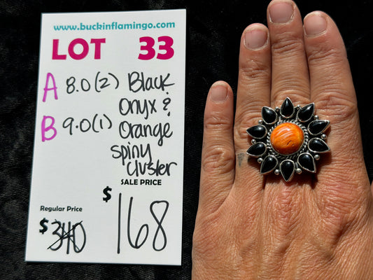 LOT 33 A 7/18 8.0 Black Onyx & Orange Spiny Cluster