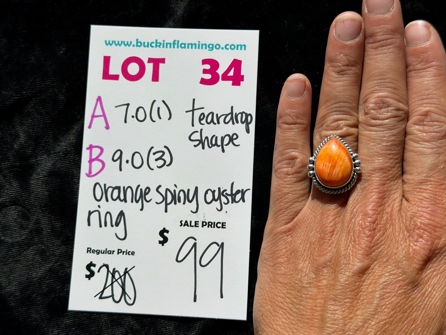 LOT 34 B 7/18 9.0 Orange Spiny Oyster Ring