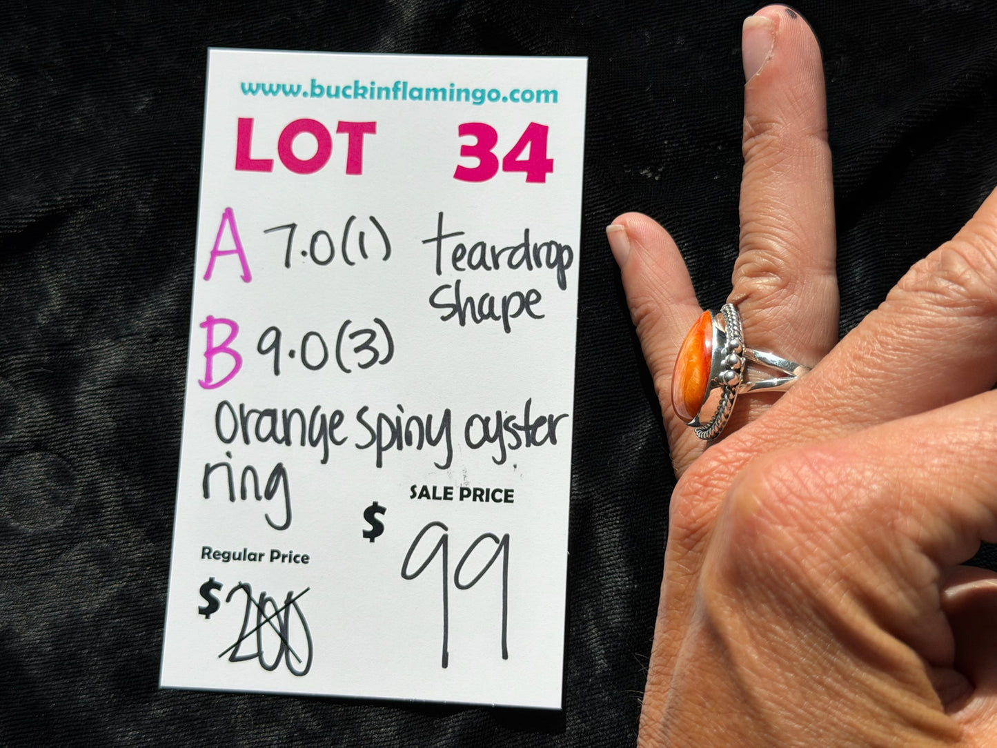 LOT 34 B 7/18 9.0 Orange Spiny Oyster Ring